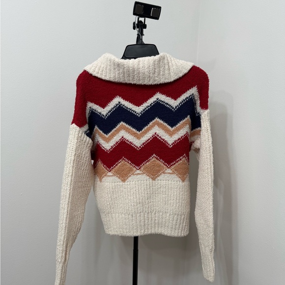 Altar'd State Chevron Cowl Sweater - Red, Blue, Cream - Picture 8 of 8